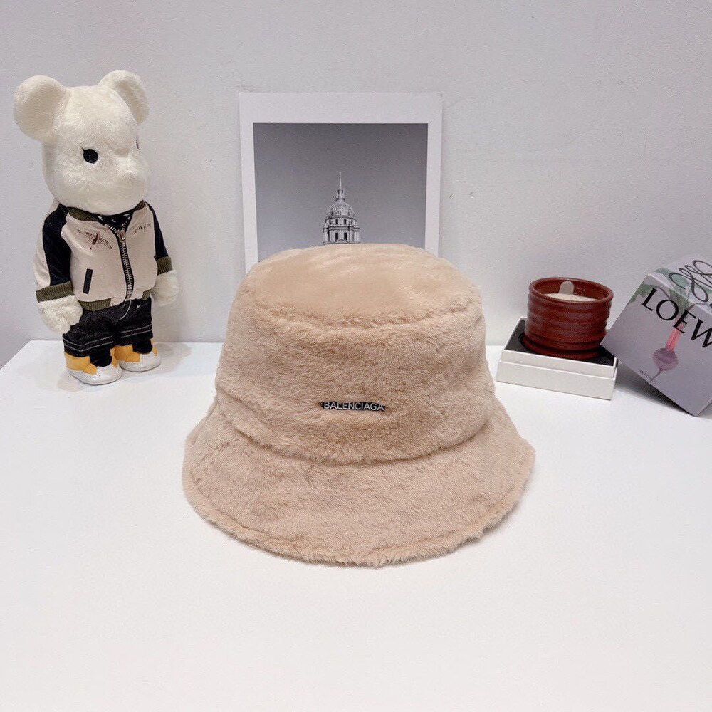 Balenciaga Faux Fur Bucket Hat in Beige - Picture 5 of 7